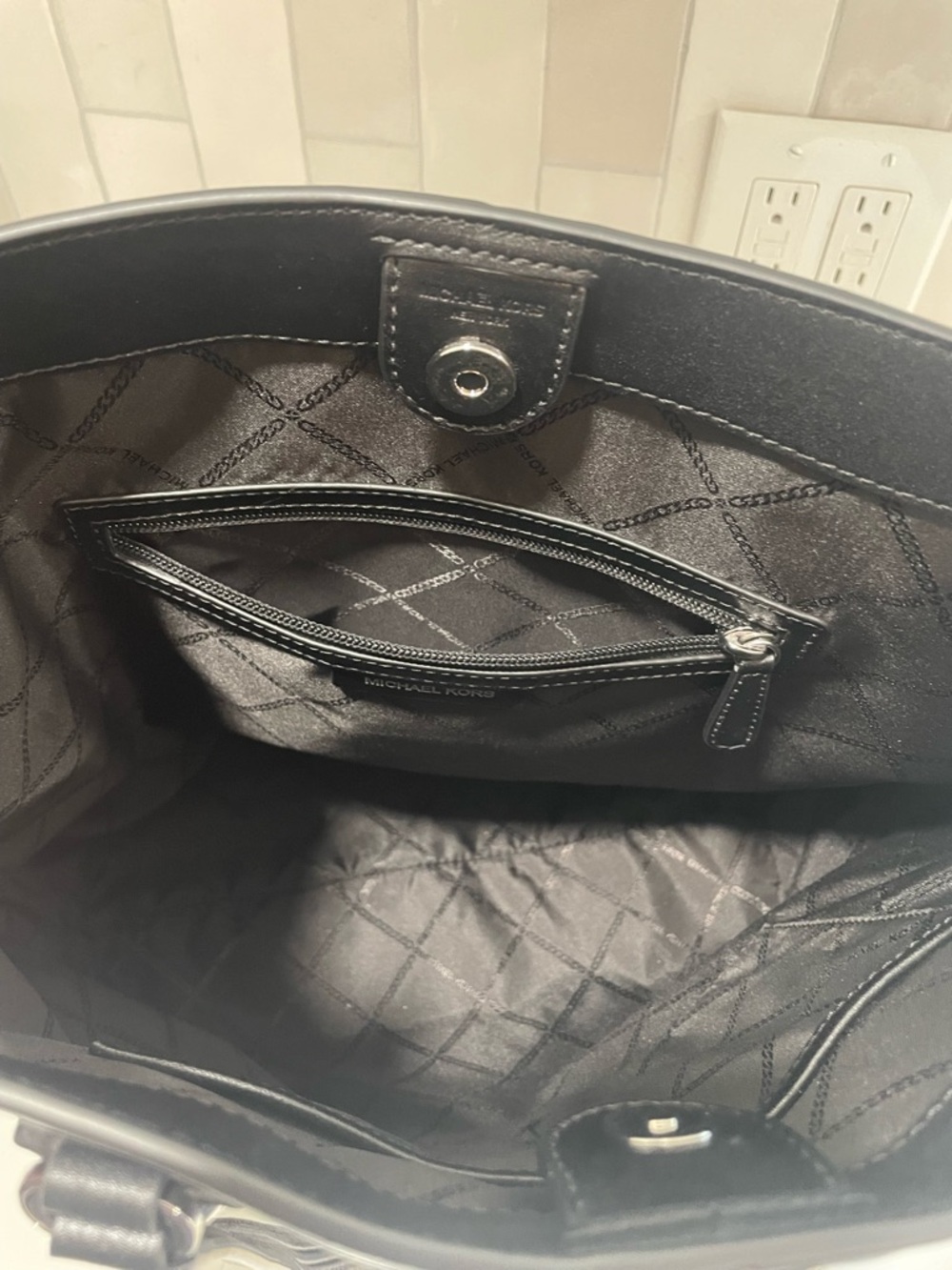 Michael Kors Black Leather Studded Tote with MK Charm - Picture 3 of 3